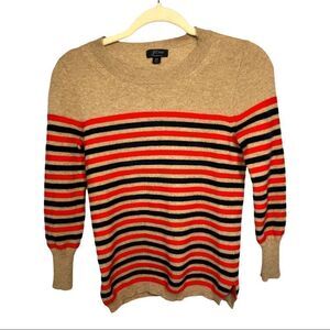 J. CREW Women’s Striped Crew Neck Cashmere Sweater Tan/Red/Blue Extra Small
